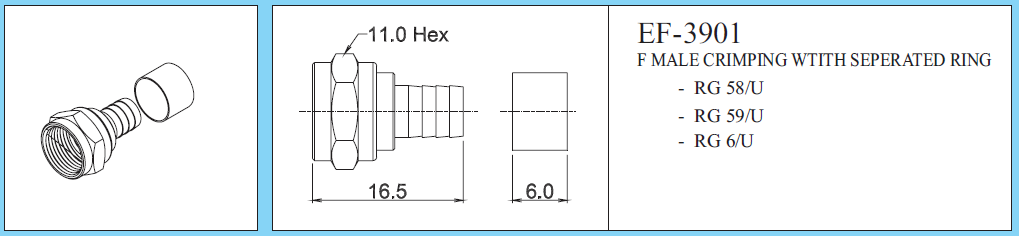 Giắc F5-RG6 ép ngang Giắc F5-RG6 ép ngang